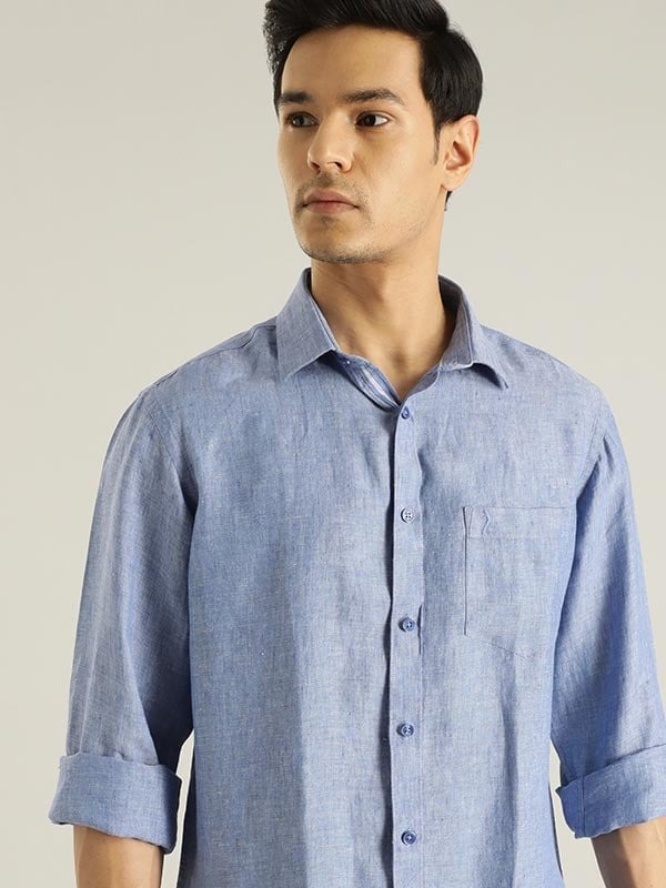Indian Terrain Men Self Design Blue Shirt